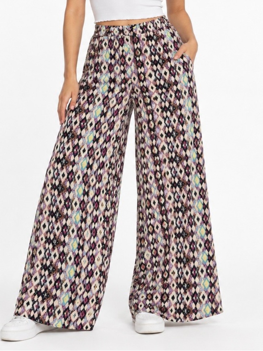 Ark & Co Geometric Print Wide Leg Palazzo Pants Boho Y2K Size M